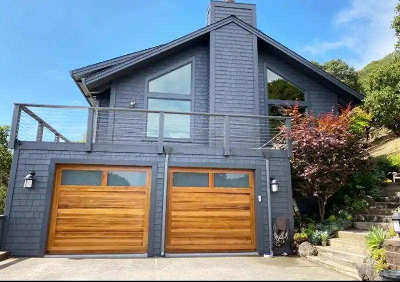 Newly installed wood garage doors